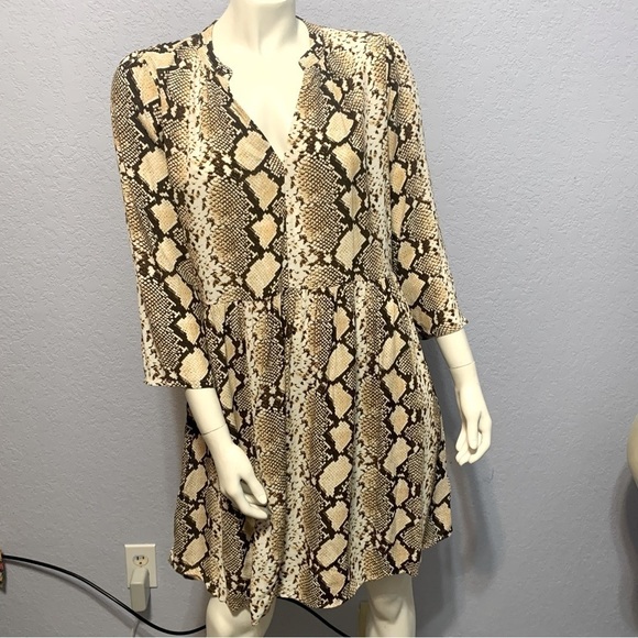 Maeve By Anthropologie Snakeskin Print Juno V-Neck 3/4 Sleeve Dress - Picture 1 of 10